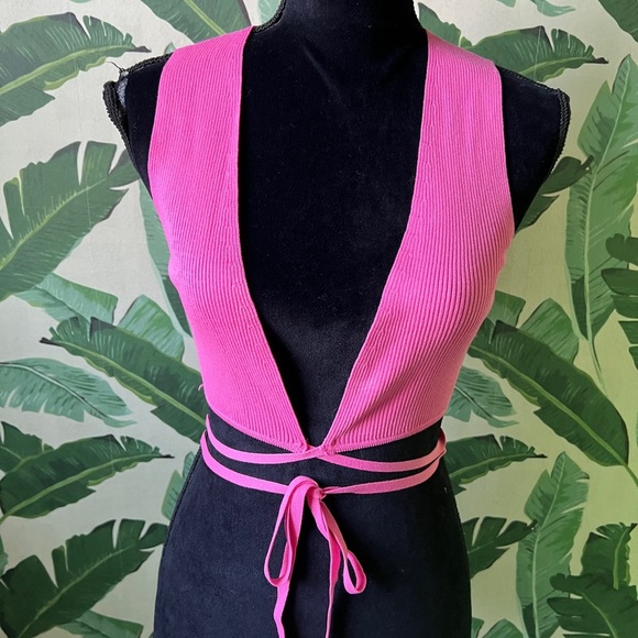 Zara Womens Pink Crop Tie String Top Pink Small NWT - Picture 7 of 12